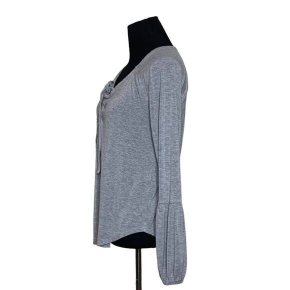 Chaser Brand Grey Lace Up Bishop Long Sleeve Boho top size XS - Picture 6 of 11